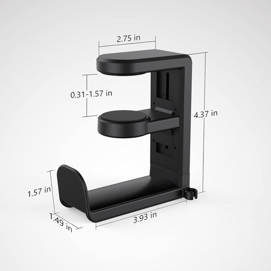 EURPMASK Rotating Headphone Stand - PC Gaming Headset Holder, Adjustable Clamp-on Under Desk Hanger With 360 Degree Swivel & Cable Clip Organizer - Black
