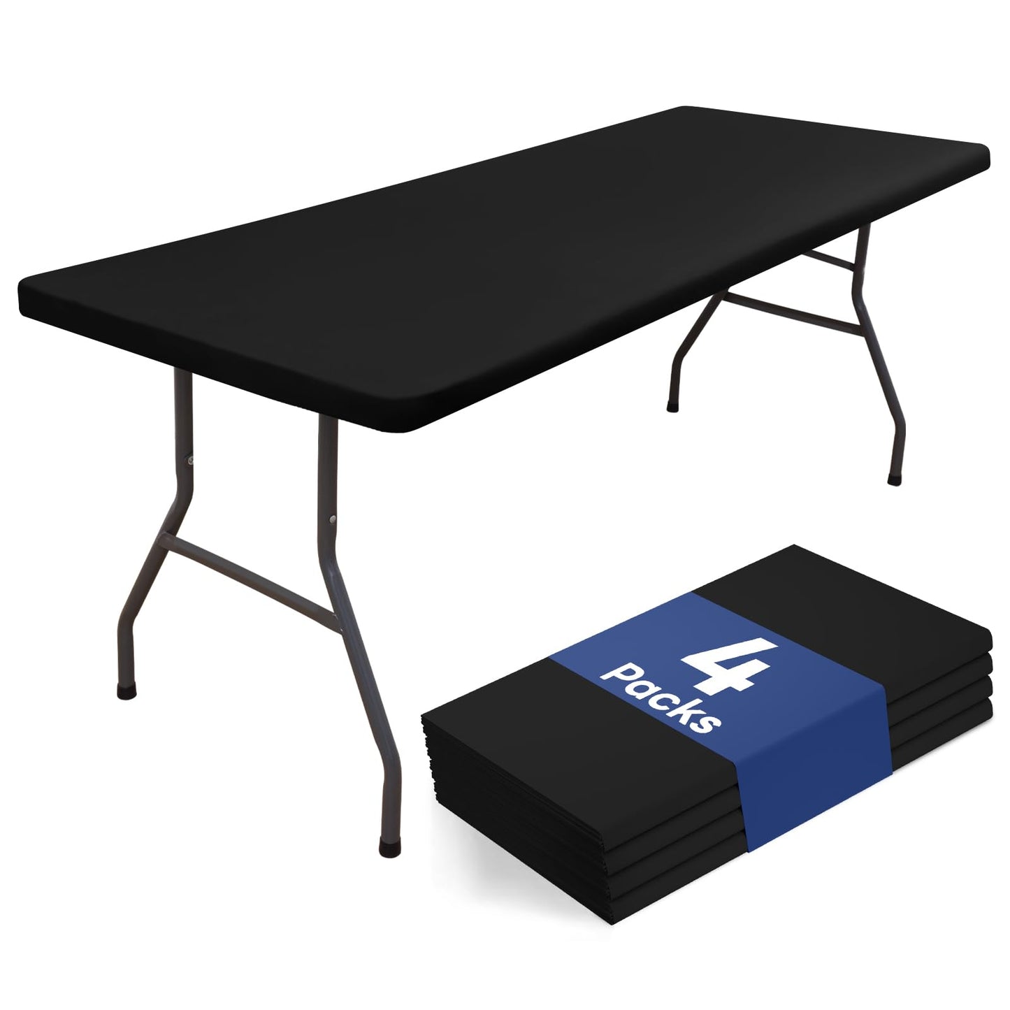 homing 4 Packs 6 Foot Rectangle Table Cloth, Waterproof Polyester Elastic Fitted Tablecloth, Washable Table Cover for Picnic, Camping, Outdoor (Black, 30" x 72")