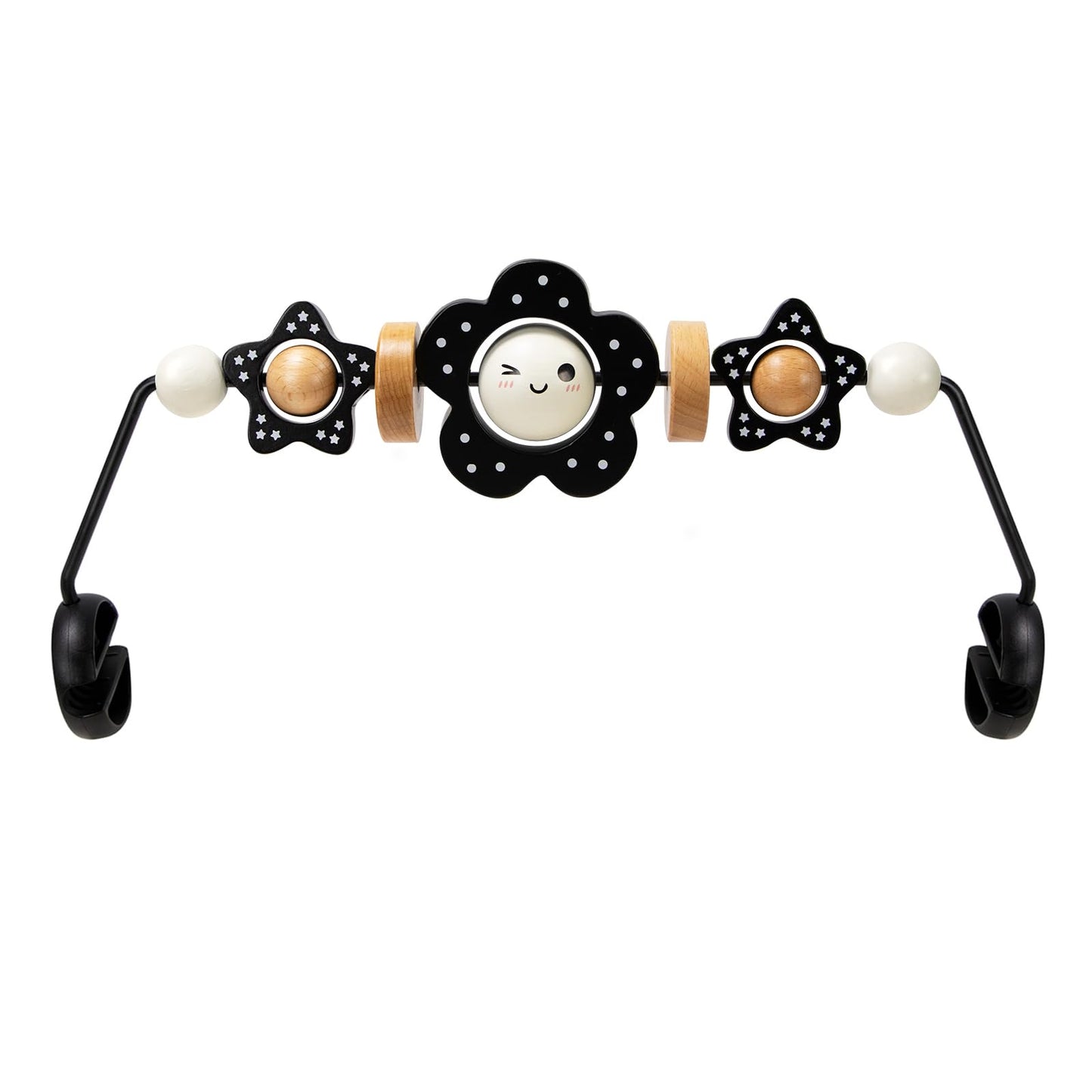 TinlyFinly Baby Bouncer Toy Bar Wooden Compatible with Baby Bjorn Bouncers, Bouncer Toy Attachment Tight and Secure Fit, So Fun to Watch, Touch and Spin for Babies All Ages (Black and White Flower)