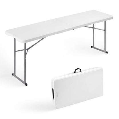 Byliable Folding Table 6FT Narrow Portable Foldable Plastic Heavy Duty Long Table, Fold-in-Half with Carrying Handle for Indoor Outdoor Meeting, Buffet, Party, Wedding, Home Work, 6 Foot, White