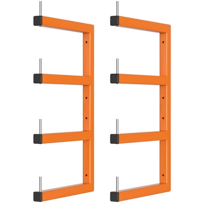 2-Pack Lumber Storage Rack, Wood Storage Racks Wall Mount, Heavy Duty Garage Wood Organizer With 4-Level System, Orange Utility Rack Organization Up 800 Lbs, Metal Lumber Shelf for Indoor and Outdoor