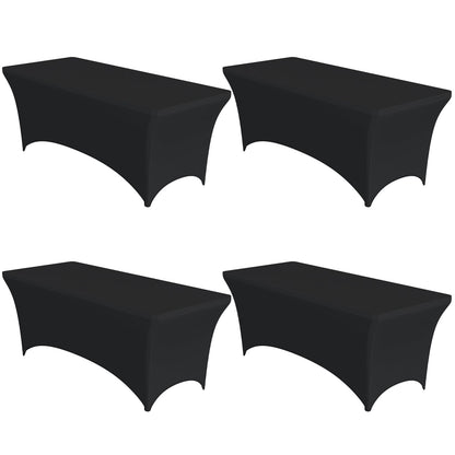 Niuara 4-Pack Black Spandex Tablecloths – 72"x30"x30" Stretch Fitted Table Covers for 6ft Rectangle Folding Tables, Wrinkle-Resistant Tablecloth for Wedding, Banquet & Outdoor Events