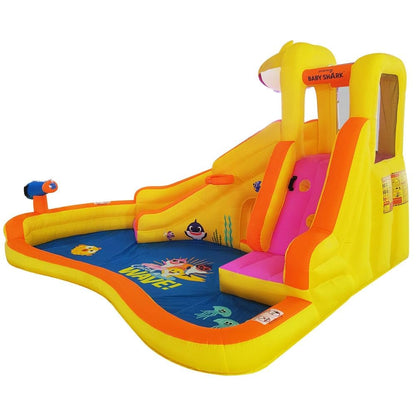 Funormous Baby Shark Bounce House with Slide Wet or Dry, Pink Fong Inflatable Water Slide, Party Outdoor Curve Waterslide Fun, Kids Backyard Water Park, Includes Water Sprayer, Pool & Blower