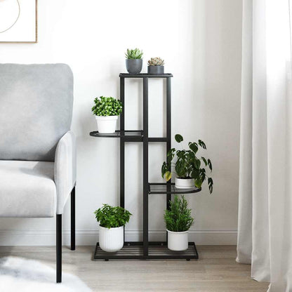 FMPGJLYH 4-Tier Metal Plant Stand, Tall Indoor Outdoor Flower Shelf for Living Room, Garden, Balcony, Modern Rectangular Display Rack, Black