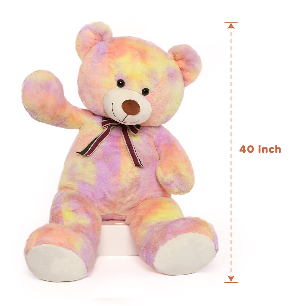 Tezituor 40in Giant Teddy Bear Stuffed Animal,Big Bear Plush Toys,Rainbow Yellow Soft Bear Plushies, Stuffed Animals Gifts for Baby Shower, Valentine, Christmas, Birthday, Party Decoration