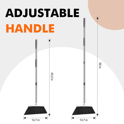 Heavy Duty Broom, 55 Inch Long Handle Outdoor Large Angle Brooms, Commercial Broom for Sweeping Indoor, for Home Garage Kitchen Office Courtyard Lobby Patio Lawn Concrete(Grey&White)
