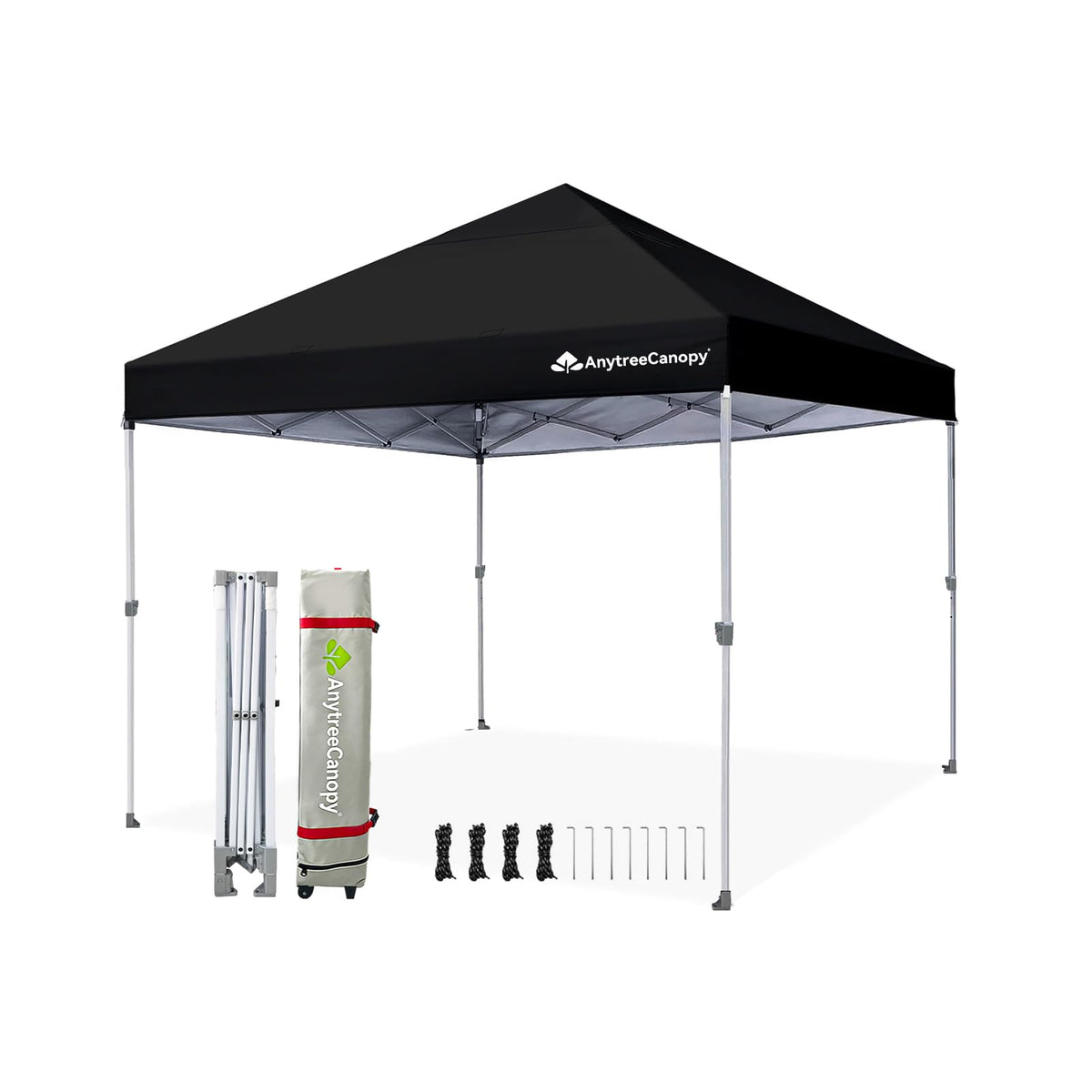 Anytee-10x10 Pop Up Canopy Tent, Easy Up Waterproof Outdoor Canopy with Wheeled Bag, Sun Shade for Patio, Backyard, Parties, Camping-Black
