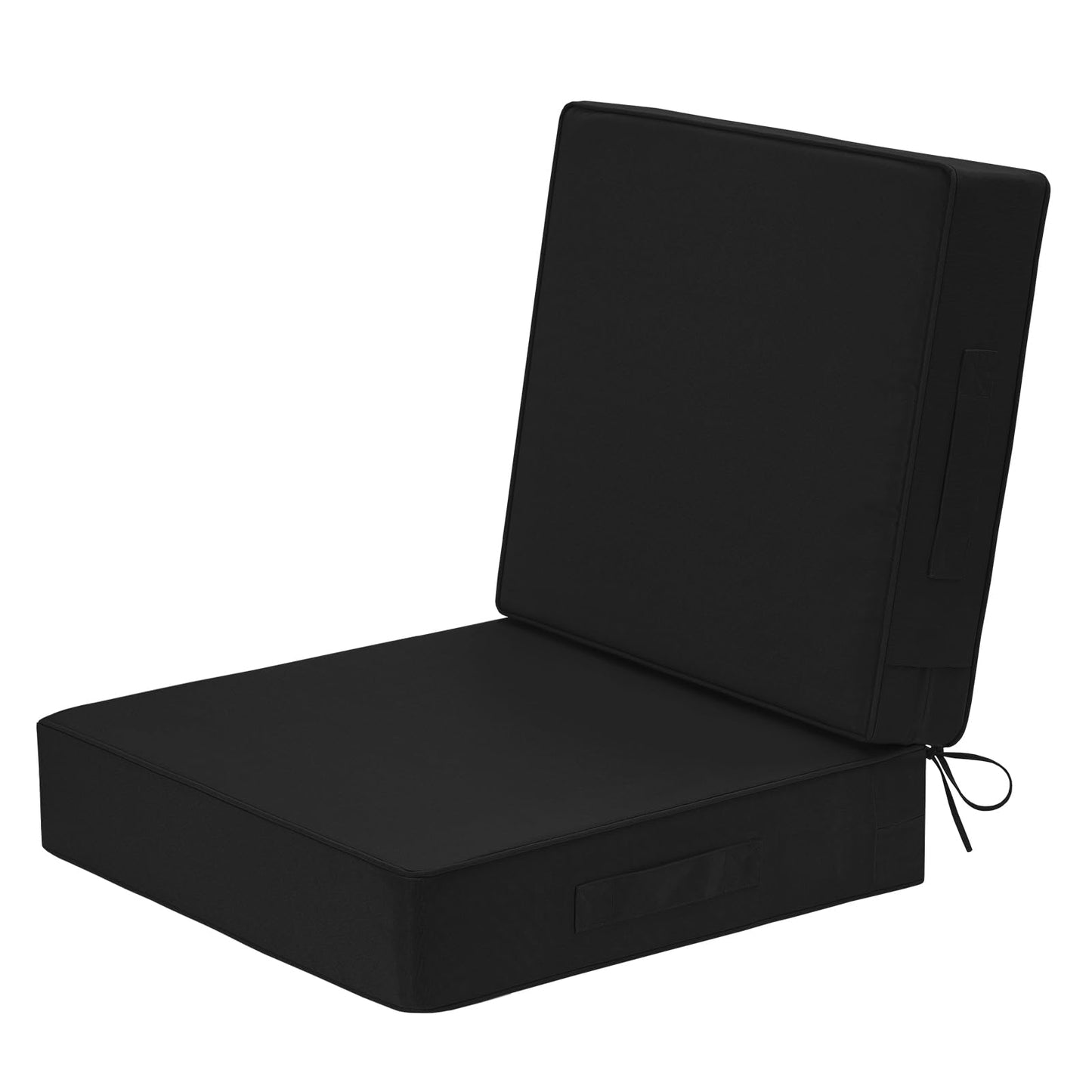 Wellsin Outdoor Deep Seat Patio Cushions, 24 x 24 Waterproof & 3-Year Fade Resistant Outdoor Cushions with Removable Covers,Ties and Handle for Chair, Sofa, Couch, Black