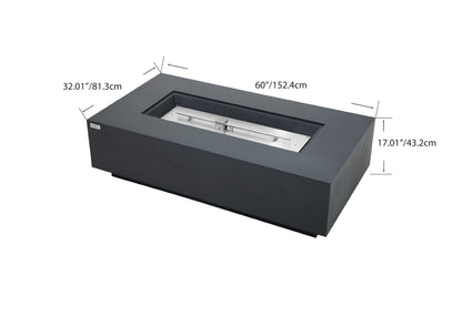 AMS Creations | Madison 60" Bundle Rectangular Propane Gas Outdoor Fire Pit Table | Dark Gray Concrete GFRC | Smooth Texture or Surface | Electronic Ignition | Outside Backyard Fireplace