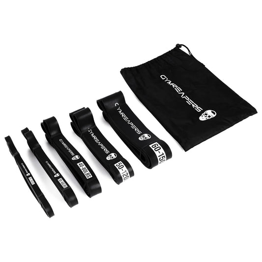 Gymreapers Resistance Bands for Working Out – Elastic Pull Up Exercise Assistance Bands Set for Powerlifting, Stretching, WOD, Strength Training – for Men & Women (5 Bands - Black Set)