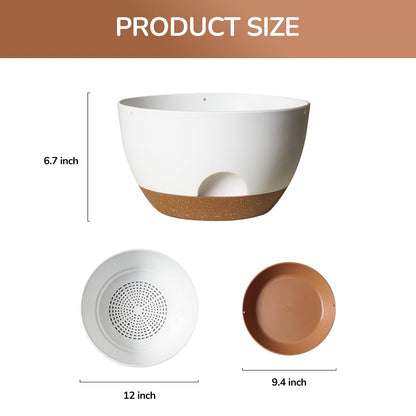 12 Inch Large Self Watering Pots, 2 Pack Plant Pots with Drainage Holes and Saucers, Self Watering Planter for Indoor Outdoor Garden Plants and Flowers (White)