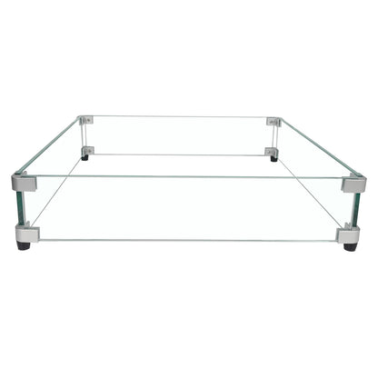 BOMINICA Glass Wind Guard for 28''&32" Fire Pit Table, 20 x 20 x 4 inch Clear Tempered Wind Guard for Gas Firepit, Thick Square Glass Shield with Aluminum Corner Bracket & Rubber Feet