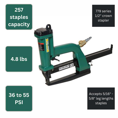 Klinch-Pak KP-P50-779 Pneumatic 1/2-Inch Crown Plier Stapler for 779 Series Staples Accepts 5/16" - 5/8" Length Staples, Ideal for Trays, Lids, End Caps, Header, Bags, Container Inserts and Bedding