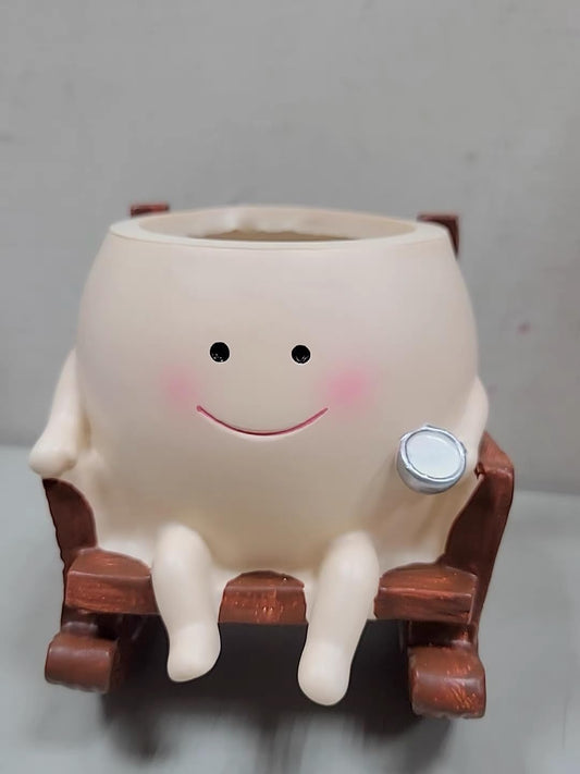 PotSonntag Smiley Face Rocking Chair Planter - Cute Resin Succulent Pot with Drainage Hole for Indoor Plants, Succulent Planter Pots, Unique Funny Gift for Women, Home Decor