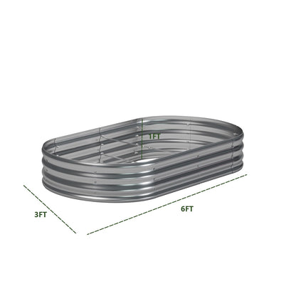 zizin 2 Pack Galvanized Raised Garden Bed Metal Oval Raised Garden Beds Outdoor Planter Box for Vegetables (6x3x1FT, Silver)