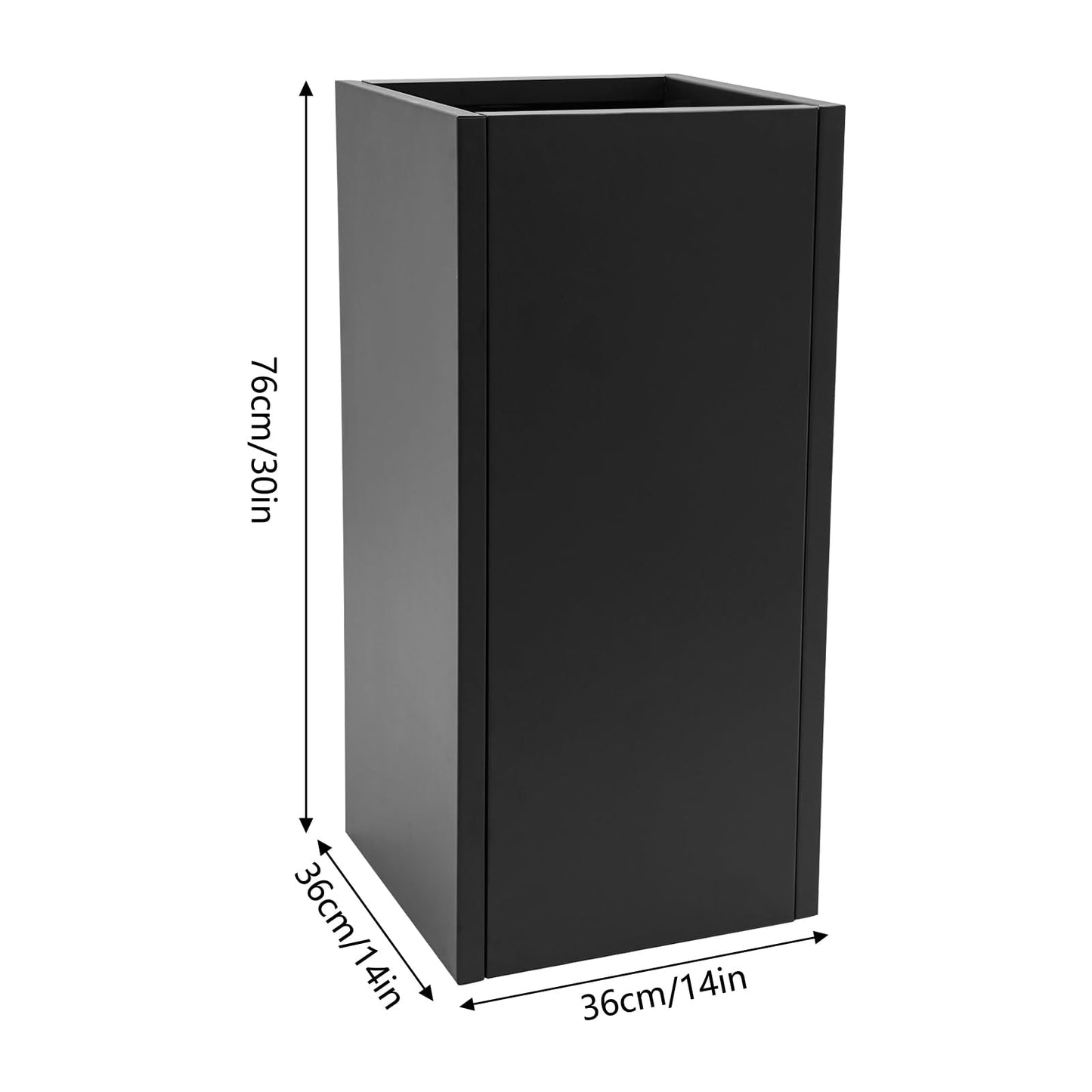 LUOSHALIYA Metallic Heavy Outdoor/Indoor Planter Box, Seamless Large Metal Planter for Tall Trees, Plants, Flowers, No Assembly Required (Black, 14 * 14 * 30 inch)