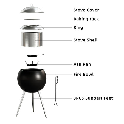 CABZOON Smokeless Fire Pits for Outside,Solo Bonfire Fire Pit with Removable Ash Pan,304 Stainless Steel Liner Heightening Outdoor Heater, Enhanced Airflow and Easy Cleanup