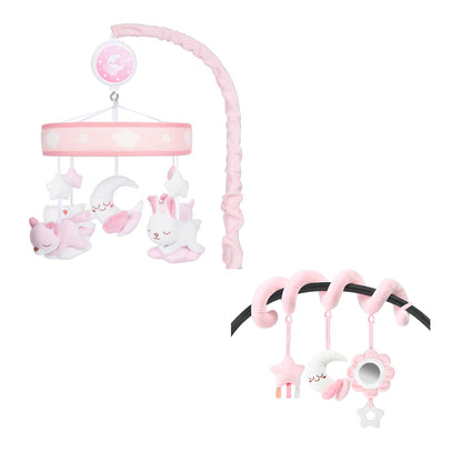 Yierchoo Baby Mobile for Crib with 12 Lullabies Digital Musical Box, Spiral Car Seat & Stroller Activity Toy, Pink Design for Nursey Decor