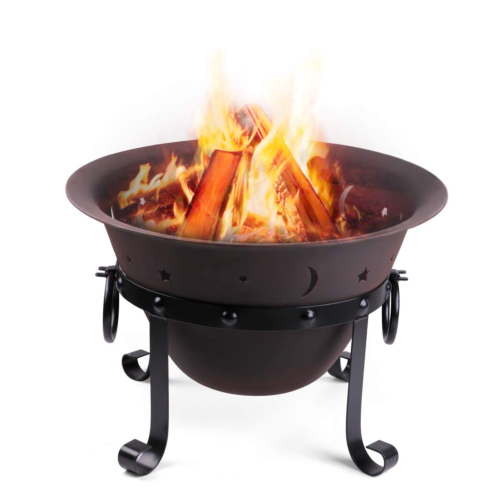 Cast Iron Fire Pits, Outdoor Round Wood Burning Fire Pit Bowl with Mesh Screen,Fireplace Poker,29 inch cast Iron Black