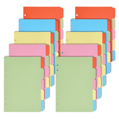 AHANDMAKER 8 Sets 6-Tab Binder Dividers, Multicolor Plastic Dividers with Tabs for 6 Ring Binders, A5 Sheets Insertable Index Page Divider for School Office Home Notebooks Planners Travel Diaries