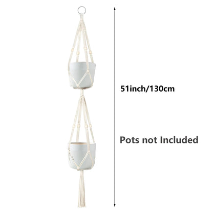 Belit 2 Pack Double Macrame Plant Hangers 2 Tier Hanging Planter Basket Decorative Flower Pot Holder Rope for Indoor Outdoor Home Decor 51 Inch