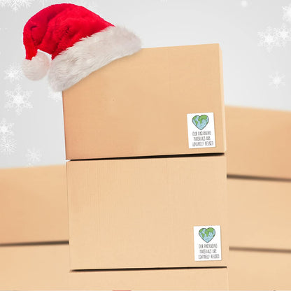 Muminglong 1.5 Inch Our Packing Materials Are Lovingly Reused Sticker, Thank You, Reused Box, Recycling Label, Love Shaped Earth, Handmade, Packaging, 500 PCS