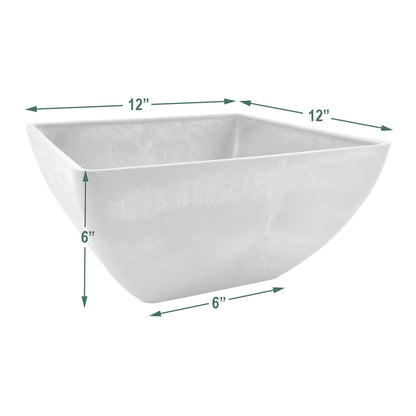 PSW Pot Collection 12x6 inch Plastic/Stone/Wood Composite Square Planter – No Drainage Hole (Drillable), Modern Indoor/Outer Pot for Flowers, Foliage, Succulents, Fairy Gardens, Dark Charcoal