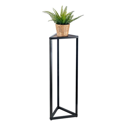 MyGift 36 Inch Tall Plant Stand Indoor - Modern Triangular Corner Plant Stand, Large Torched Wood and Black Metal Frame Plant Pot Pedestal Holder