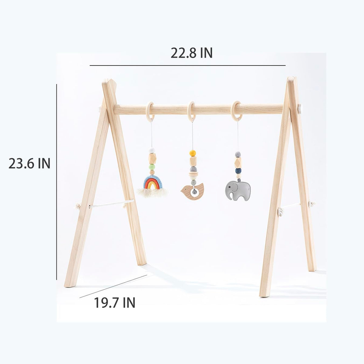 Toyking Wooden Baby Play Gym with Hanging Bar, 4 Gym Toys and Natural Pine Wood, Perfect for Infant Development