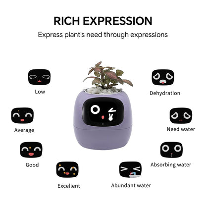 Odpaltoy Smart Plant Pot with Expression, AI Intelligent Flower Pot for Indoor Decoration, Smart Garden Pot with Water/Light/Temperature Sensors, Ivy AI Planter (Purple)