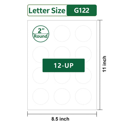 Gemsroyal 2" Round Labels Printable, Matte White Circle Stickers for Inkjet & Laser Printer, Permanent Adhesive Blank Sticker Paper, 40 Sheets, 480 Labels, for Product Merchandising, Favors and Crafts