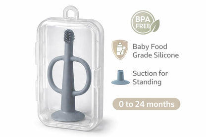 Training Baby Toothbrush Teether Toddlers (0–24 Months) BPA-Free Silicone Soft Bristle Toothbrush with Case & Suction Base – Gentle Gum & First Teeth Cleaner