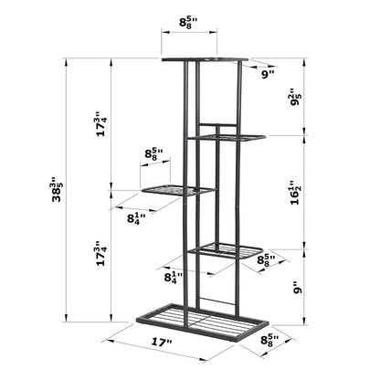 MTB Garden 5 Tier Metal Plant Stand for Indoor Outdoor Flower Pot Display Planter Shelf, Charcoal Grey
