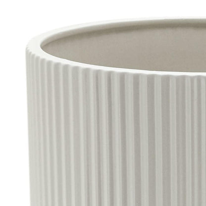 Amazon Basics Assorted Sizes Fluted Ceramic Round Indoor Outdoor Planters with Drainage Hole, Set of 3, Modern Design, 6 inch, 8 inch, 10 inch, White, Succulent Flower Pots