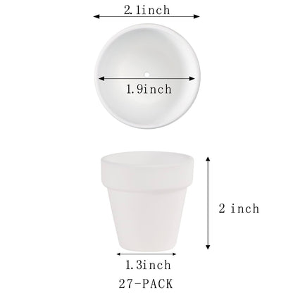 Fcacti 27 Pcs Small Mini White Clay Pots 2.1'' Terracotta Pot Clay Ceramic Pottery Planter Cactus Flower Pots Succulent Nursery Pots- Great for Window Boxes, Cactus, Plants, Crafts, Wedding Favors