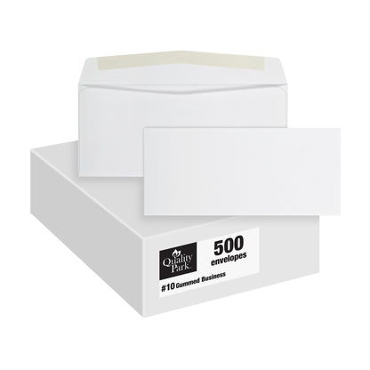 Quality Park #10 Envelopes, Letter Size White Mailing Envelopes, 4-1/8x9-1/2 Inch, No Window Business Envelopes, Gummed Closure, 500/Box (QUA90020)