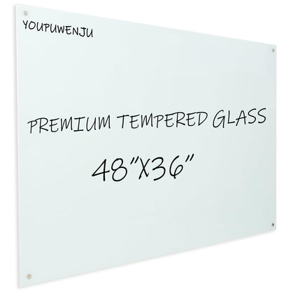Magnetic Glass Writeboard 48"X36" Premium Tempered Dry Erase Boards Wall Mounted Frameless Whiteboard Bulletin Message Boards (White)