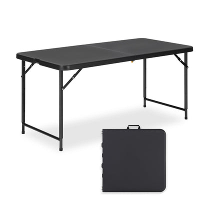 GlowitLian 4ft Folding Table with Adjustable Height, 3-Level Foldable Table with HDPE Top & Steel Legs, Portable 4 Foot Folding Table for Picnic, Party, Craft, Indoor Outdoor Use, Black