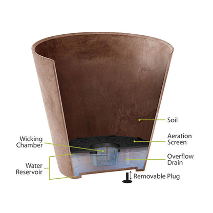 Root & Vessel Self Watering Hanging Planter for Indoor or Outdoor Plants, Unique Marbled Hanging Basket Made of Eco-Friendly Blend of Stone & Plastic, Rust, 12"