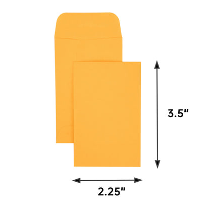 ESSENTIAL #1 500 Piece Coin Envelopes 2.25" x 3.5" with Gummed Flap, Small Parts Envelope for Home and Office Use (Yellow -500)