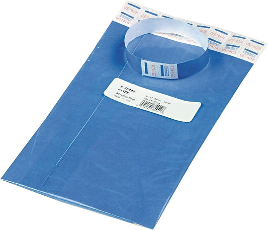 Crowd Management Wristbands, Sequentially Numbered, Blue, 100/Pack
