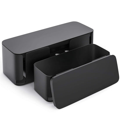 YECAYE 2 Pack Cable Management Box, Pet Friendly Cable Box Organizer for Home & Office, Child-Proof Floor Cord Cover, Cord Management and Cord Hider, Black