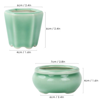 Bonsai Planter Succulent 2.4-2.8" (6-7cm) Mini Green Pots Value Set of 2