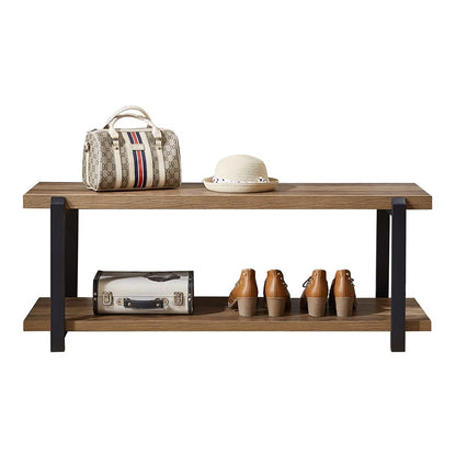 FOLUBAN Entryway Bench, Industrial Shoe Storage Bench for Bedroom Living Room, Modern Indoor Bench Seat for Hallway Front Door Entrance, Easy Assembly, Oak 47 inch