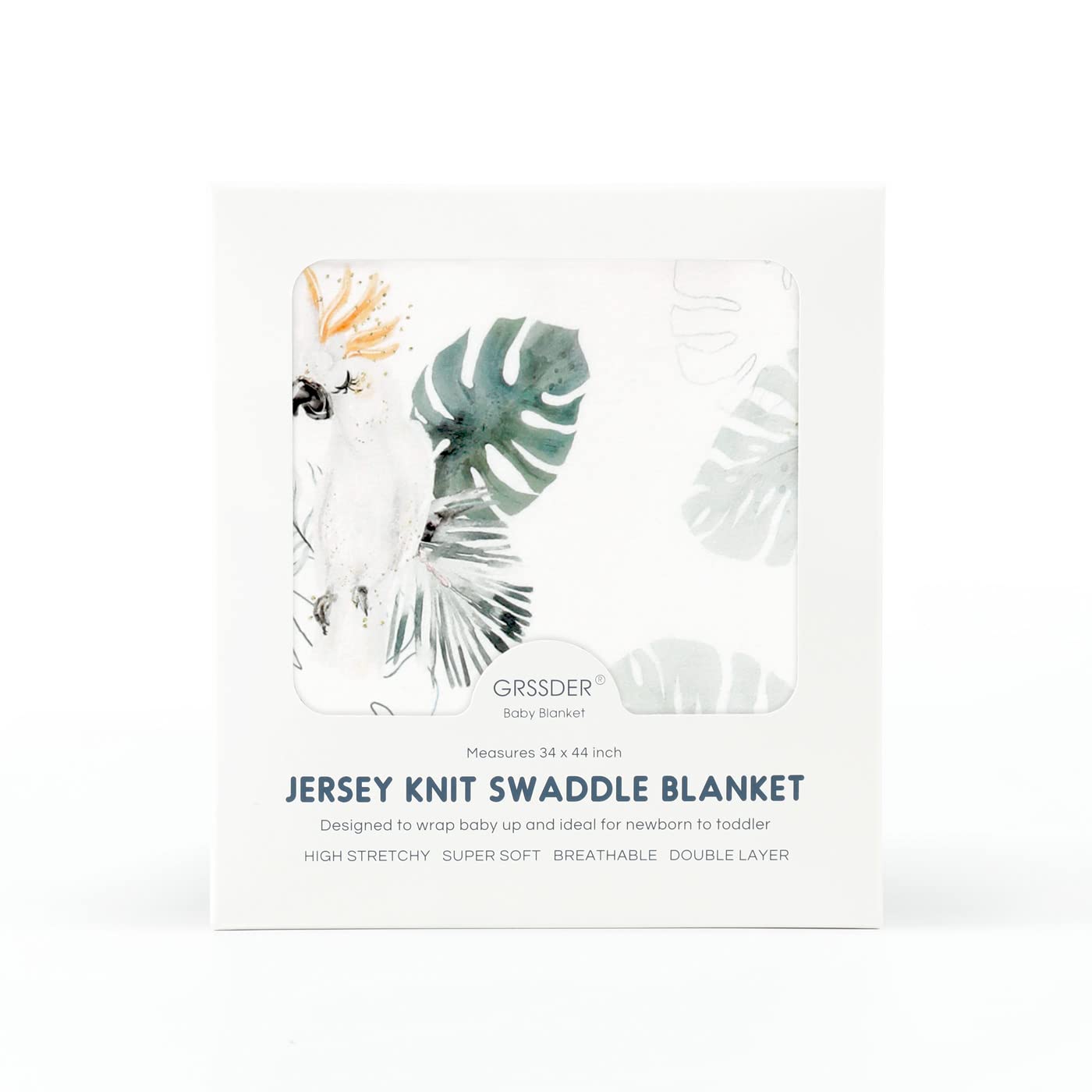 GRSSDER Baby Blankets Super Soft Jersey Knit Swaddle Blanket for Baby Girls and Boys, Double Layer Receiving Blankets 34 x 44 Inches Extra Large for Baby Show Gift, Watercolor Animals, Mint Green