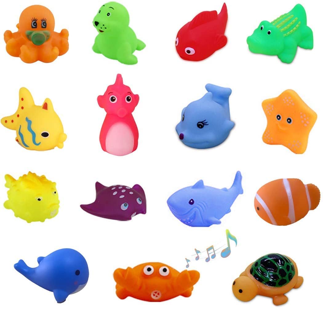 UMBWORLD Preschool Bath Toys Rubber Floating Baby Wash Shower Toy for Toddlers Kids Party Decoration15 Pcs (Sea Animal)
