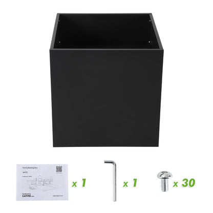 LuyFuitre 26x26x26 inch Metal Planter Box, Large Square Outdoor Planter with Removable Insert Shelf, Black Modern Floor Standing Garden Planter for Patio, Balcony, Backyard