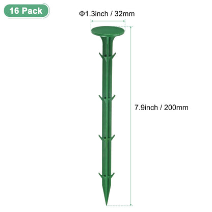 M METERXITY 16-Pack Survey Markers Garden Stakes, 7.9 x 1.3 Inch Plastic Low Profile Survey Stakes Property Line Markers Boundary Anchors Spikes for Tarpaulin/Lawn Border [Green]