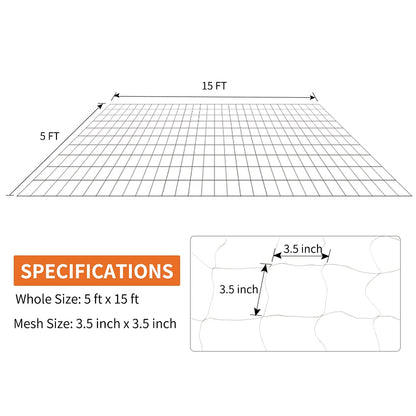 Tcamp Heavy-Duty Polyester Garden Trellis Netting Plant Climbing Net for Growing Vines Plants Vegetables Fruits Flowers, White Grow Tent (5Ft x15Ft, 3.5" Opening Mesh, 1 Pack)