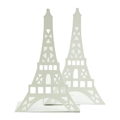 One Pair Creative Paris Eiffel Tower Book Organizer Metal Bookends for Kids School Library Desk Study Home Office Decoration Gift (White)